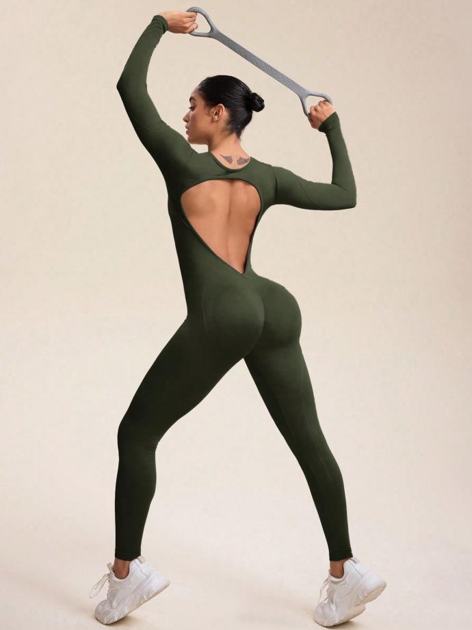 Cross-Border Hot-Selling Moisture-Wicking Breathable Seamless Backless High-Elasticity Tight-Fit Yoga Jumpsuit