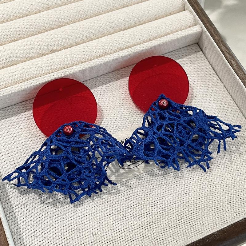 Vintage Blue Glass Bow Earrings - Retro Design Ornament