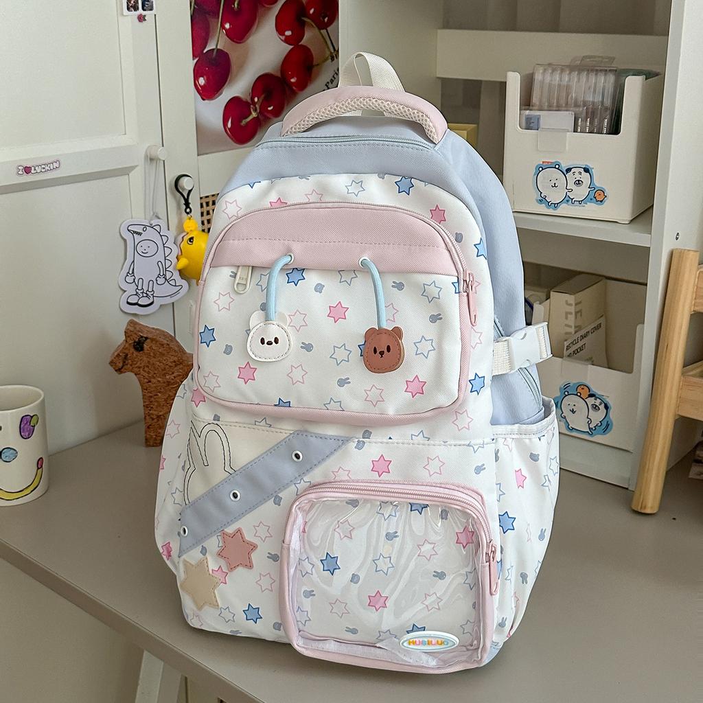 Schoolbag schoolbag Japanese ins high value fresh and sweet contrasting color splicing backpack junior high school students lightweight travel