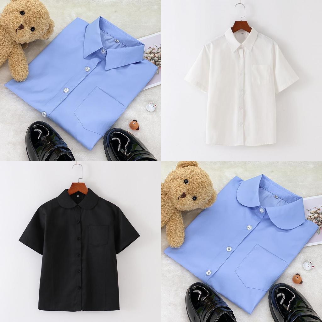 Kurzarmhemd im College-Stil mit Flicken für Damen, Klassenzimmer-Uniformen