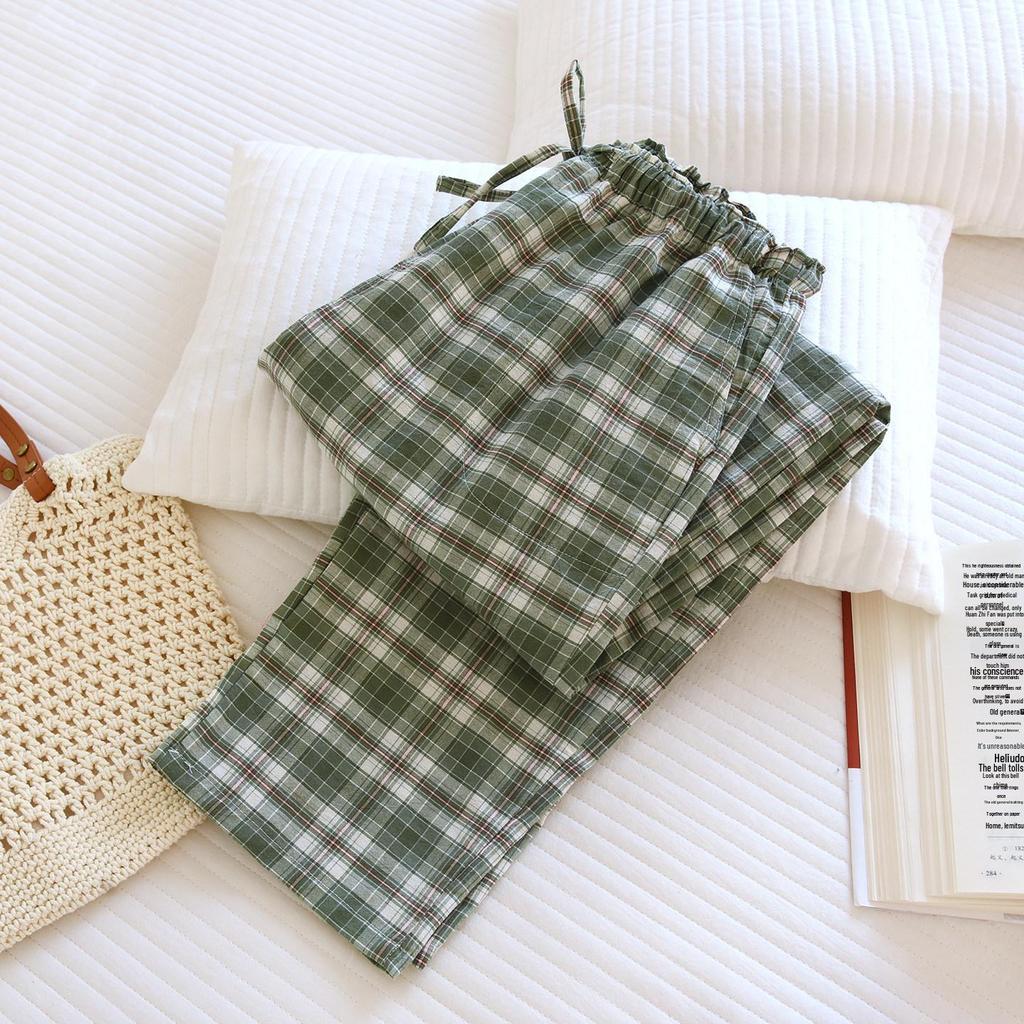 Women's Plaid Cotton Pajama Pants - Summer Thin, Loose Fit, Elastic Waist, Plus Size, Outdoor & Home Wear