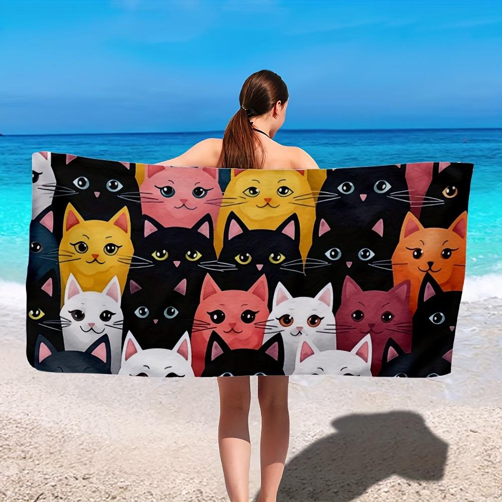 1Pc, Beach Towel, Cats Print Large Bath Towel, Oversized Soft Microfiber Beach Towel for Summer Beach Party