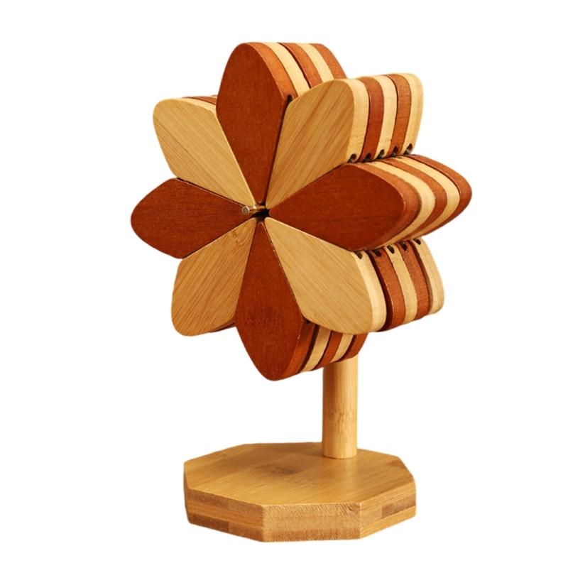 Heat Resistant Wooden Trivet Set Countertop Protectors Natural Wood Pinwheel Shape Placemat For Hot Dishes Pots Pans