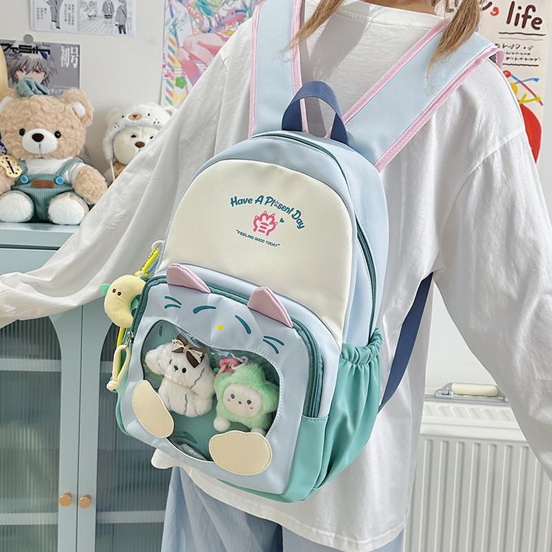 Cat Pattern Itabag Nylon Student Backpack With Clear Design And Padded Straps For Middle School Students