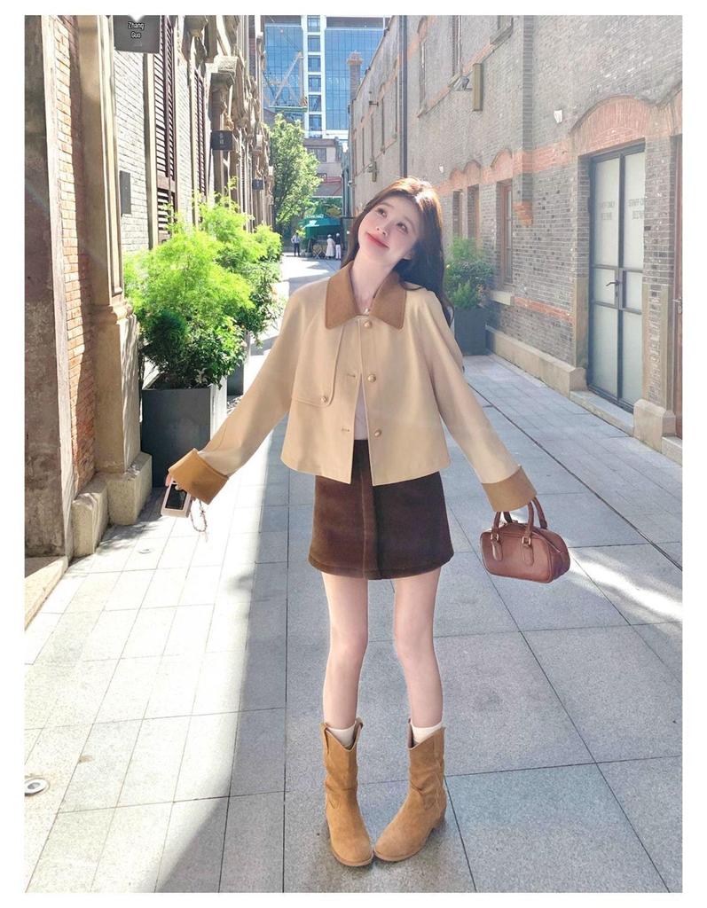 Patchwork Lapel Casual Fashion Jacket - Age-Reducing Women's Trench for Autumn 2025