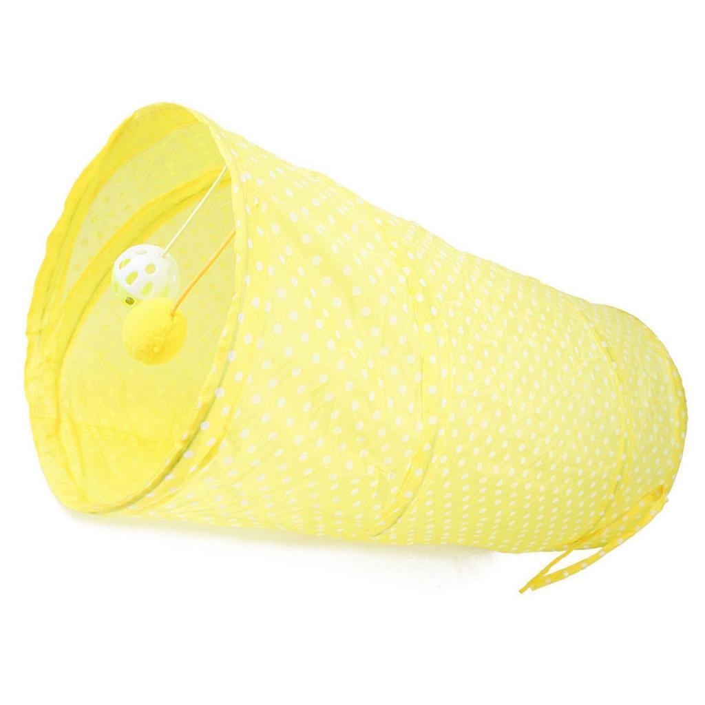 SCSYV Cat Tunnel Toy Collapsible Interactive Safe Dot Pattern Hideout Kitten Tube Toy for Puppy Yellow