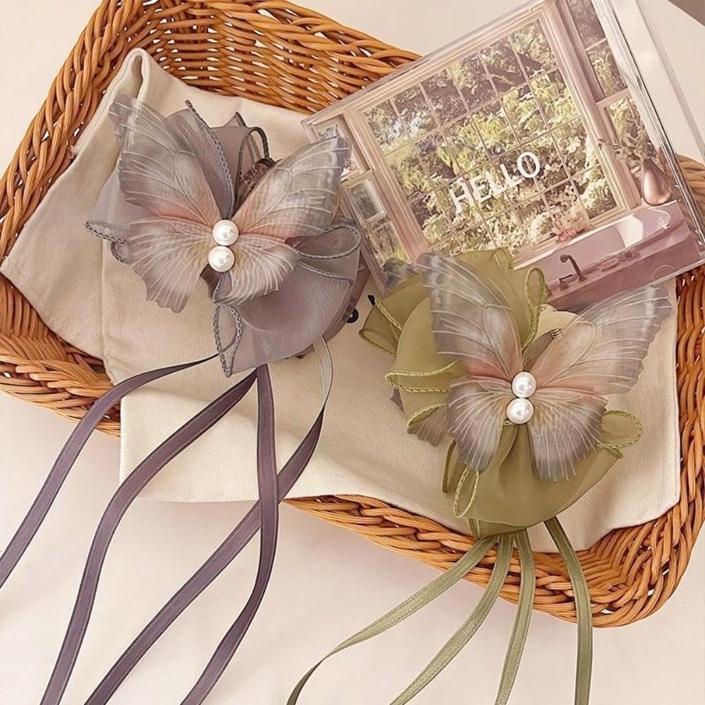 Imitation Pearl Decor Butterfly Hair Clip Chinese Style Bow Hair Claw New Hair Claw Clip Headdress