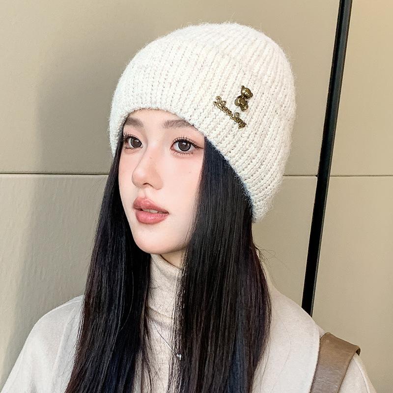 

Winter Wool Blend Beanie Hat for Women - Elastic Knitted Headwear with Ear Protection, Lightweight Warm Thick Hood One size