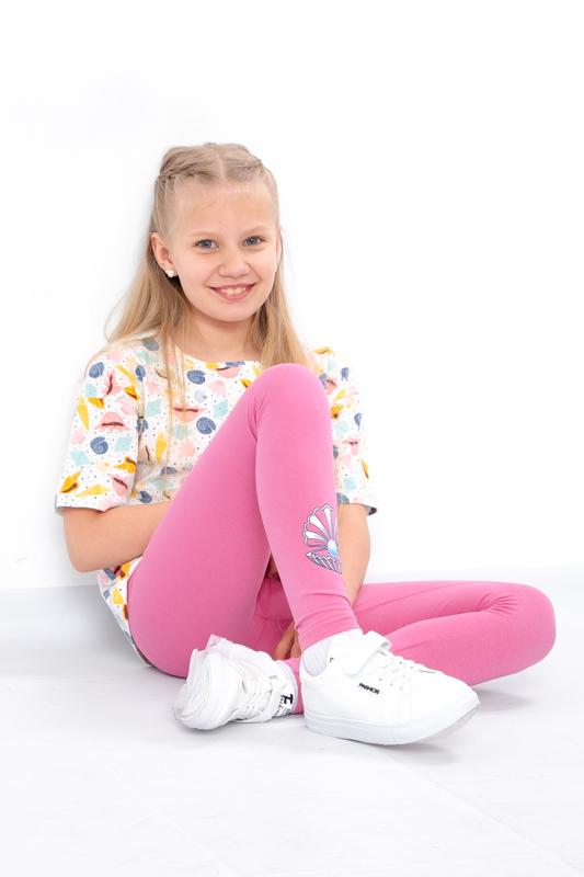 Set de Vară Activ pentru Fete – Tricou Moale din Bumbac Tricotat cu Imprimeu Distractiv și Colanți Elastici, Vară, 6427-043-33 HC