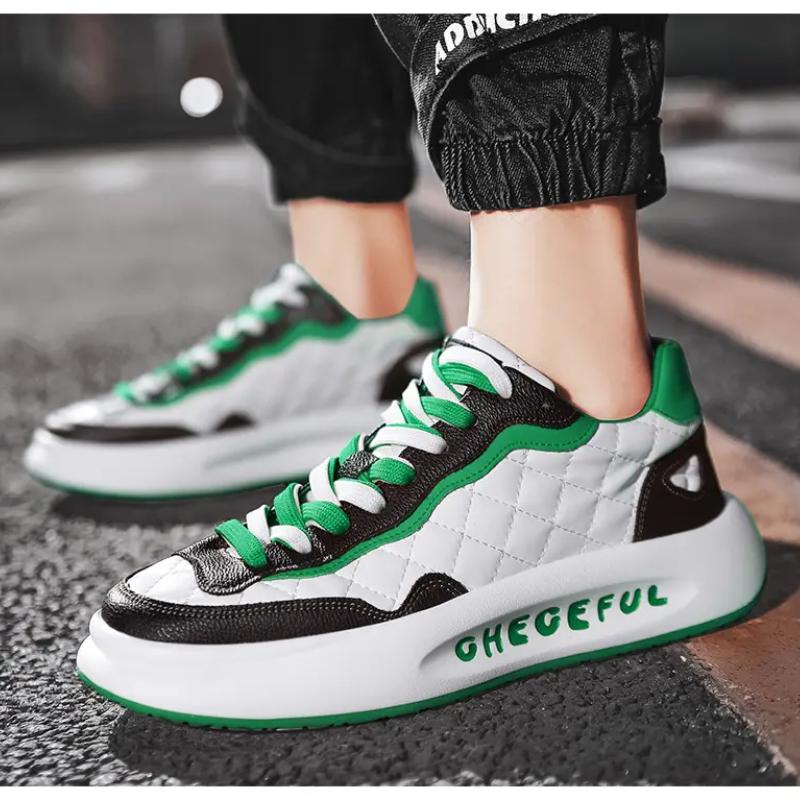 Scarpe Casual da Uomo alla Moda Primavera Autunno Contrasto di Colore Rialzate Scarpe da Skateboard con Fasce alla Moda Stivali da Esterno di Alta Qualità Stile Britannico