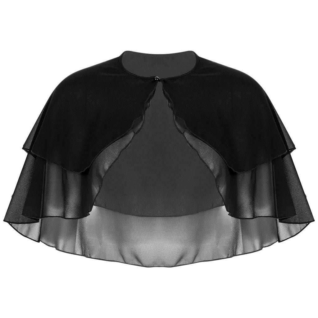 Women Elegant Pure Color Chiffon Shawl Cape Ruffle 2-Layer Chiffon Wraps Bolero Dress Accessory for Party Wedding