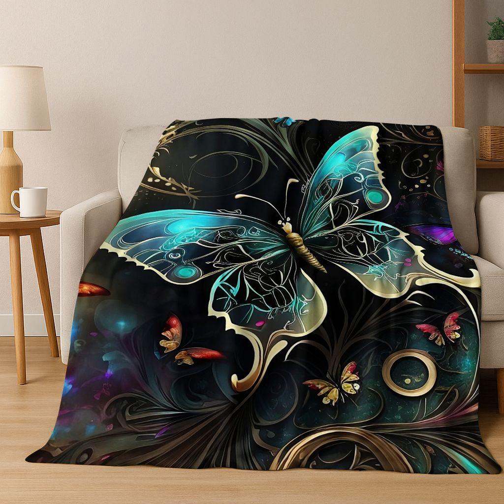 26 Style Dream Butterfly Flower Cartoon Flannel Blanket,Cozy Soft Throw Blanket for Home Bedroom Bed Sofa Picnic Cover Gift Kids