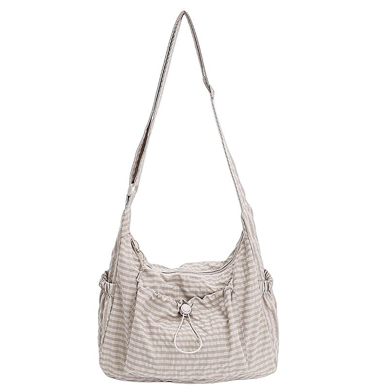 Borsa a Spalla Casual a Quadri Stile Coreano, Borsa a Tracolla a Quadri Leggera con Tracolla Regolabile, Borsa a Mano in Tessuto Trapuntato di Cotone