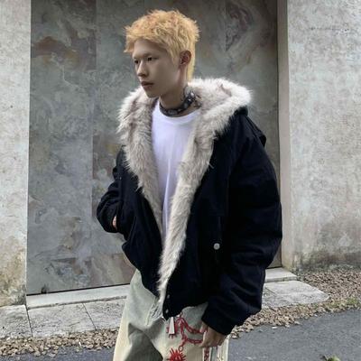 Amerikaanse Retro Wollen Kraag Capuchon Katoenen Jas Winter Dik Pluche Top Heren Street Hip-Hop Gothic Harajuku Oversized Jas