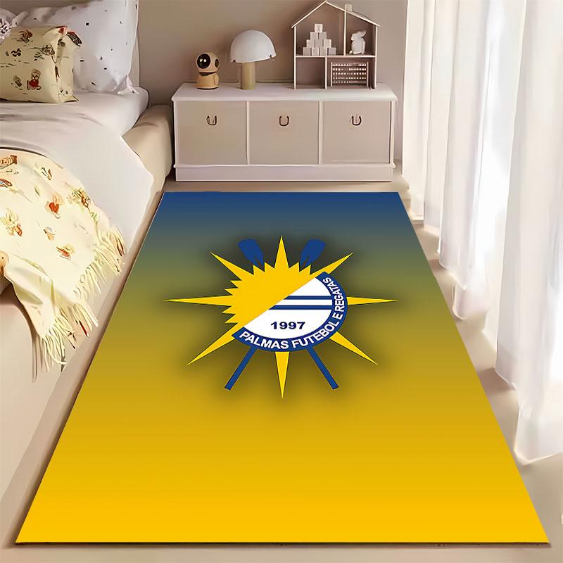 Yellow-Blue Palmas Logo Carpet suitable as a non-slip mat for the living room or bedroom sofa