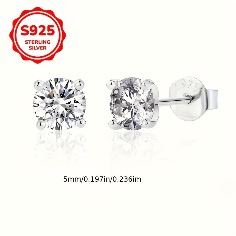 S925 Sterling Silver Four-clawed Round White Crystal Stud Earrings for Women Simple Wedding Engagement Jewelry Gifts