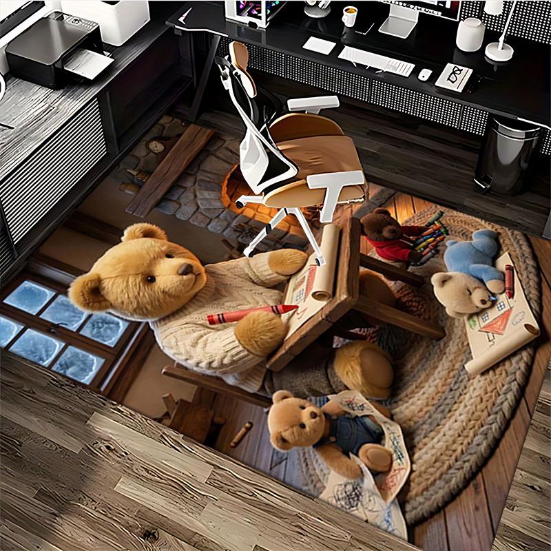 1pc Teddy Bear Drawing Chair Mat - Anime Cartoon Design Office Chair Pad - Non-Slip Carpet for Home Decor, Living Room, Bedroom, Game Room & Dormitory