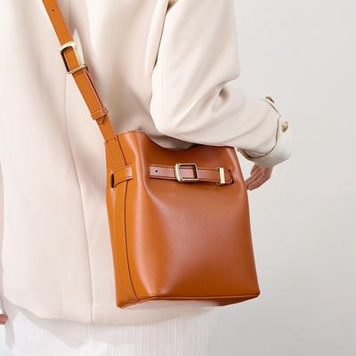 Retro Damen Einzelschultertasche Bucket Bag Rindsleder Umhängetasche Damen Einzelschulter-Umhängetasche