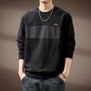American Design Patchwork Men's Hoodie: Autumn/Winter 2026, Plus Velvet, Loose Fit, Round Neck, Trendy Contrasting Colors.