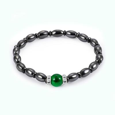 Magnetic Therapy Hematite Bracelet Weight Loss Bangle Jewelry With Green Artificial Gemstone