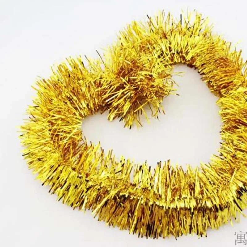 2M Christmas Tinsel Ribbon Garland Gold Silver Color Decorative Tinsel Strips Home Wedding Birthday Party Wall Door Decor
