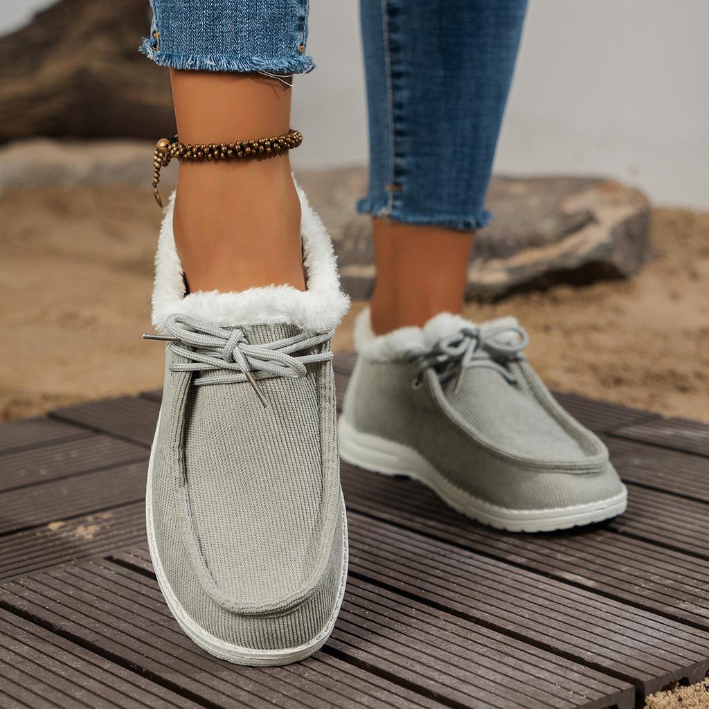 Plus Size Women's Shoes Autumn and Winter New Low Cut Round Head Cotton-Padded Shoes with Velvet Lace-up Cotton Boots