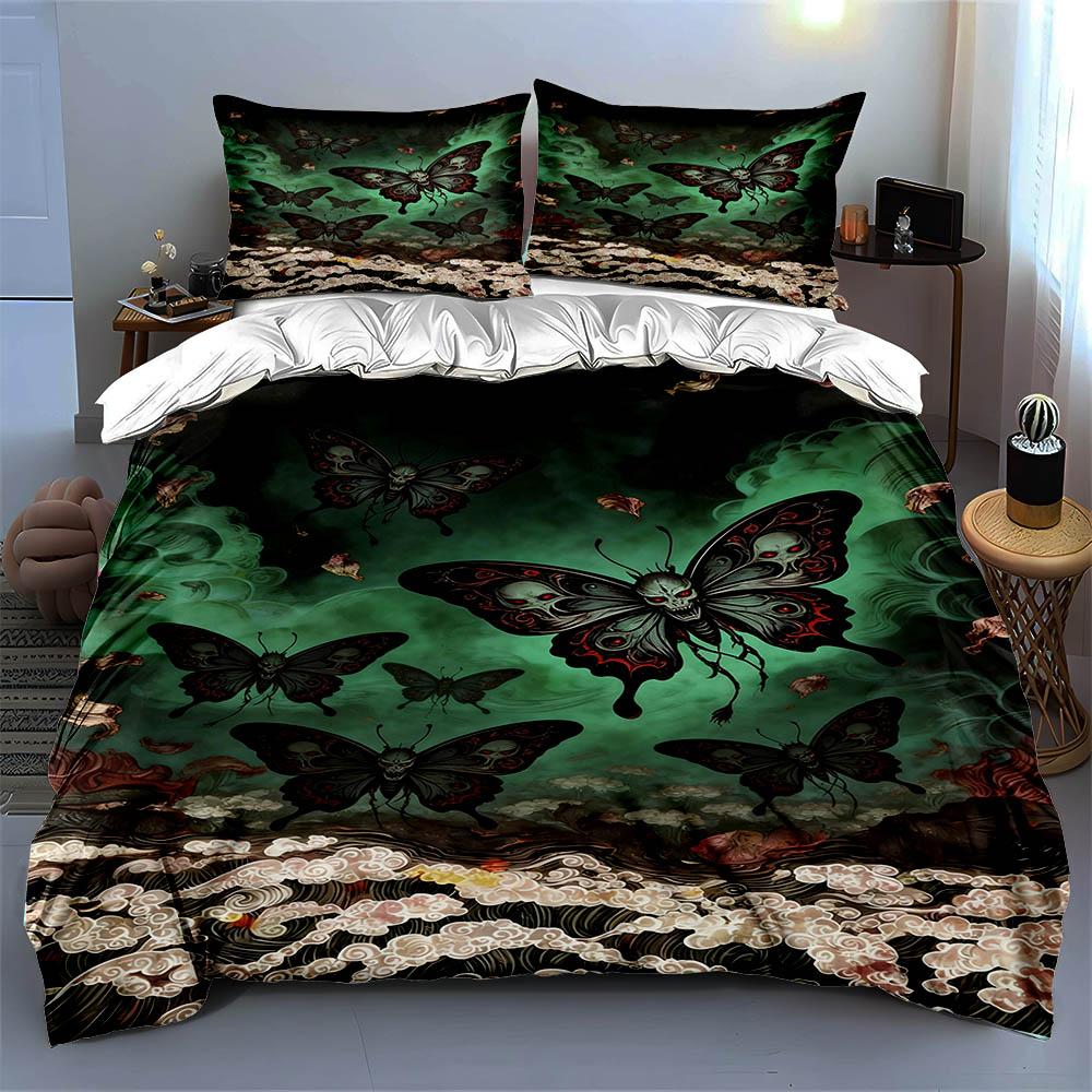 Butterflies, green, floral. Bedding Duvet cover sets Duvet covers Pillowcases gifts (1 * Duvet Cover 2 * Pillowcases, without duvet insert)