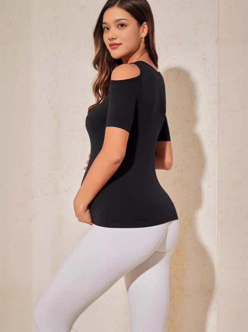 Hot Selling Summer Maternity Elastic Off-the-Shoulder Deep Neck Casual Top Small