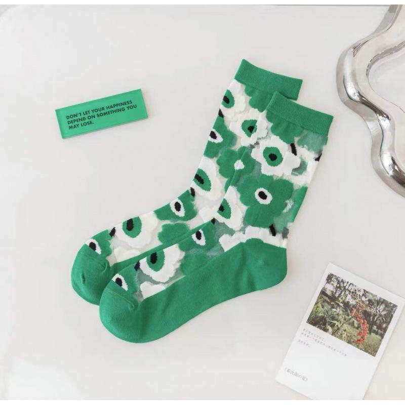 

Ladies Spring and Summer Thin Street Green Graffiti Breathable Tube Glass Stockings 1 pair