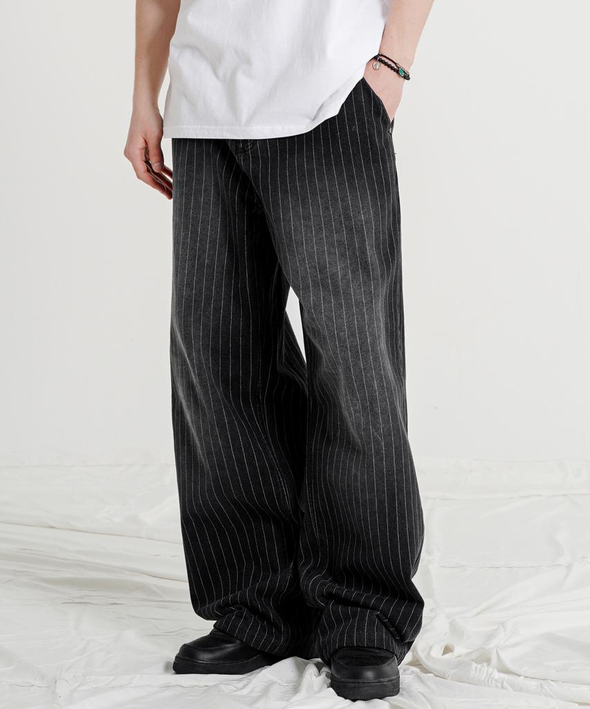 EZKATON Touch Stripe Denim Pants Black Kmlp6883
