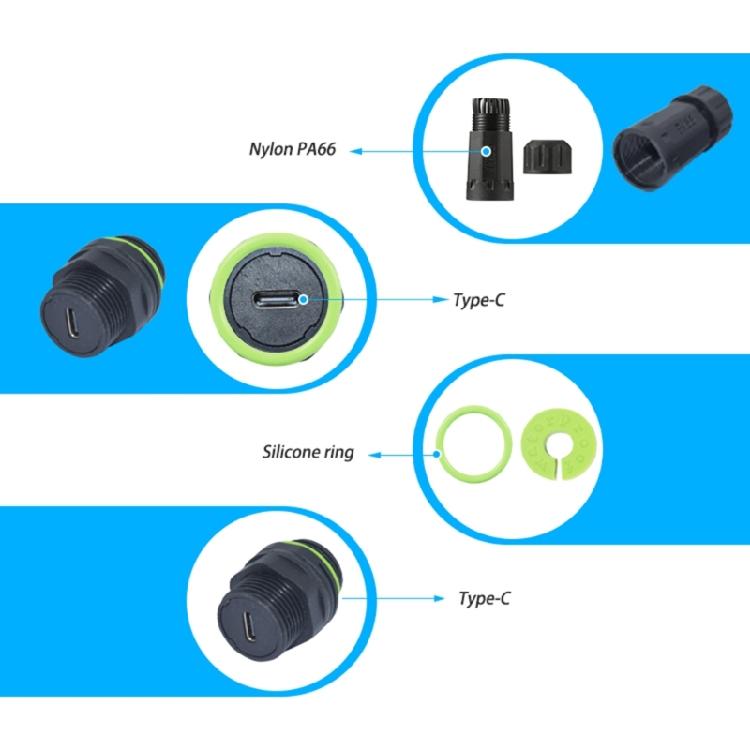 1pc/2pcs IP68 Waterproof Cable Type C Female Connectors for Harsh Environment and Quick Installation Outdoor Use