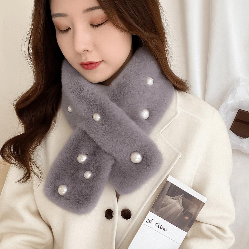 Fashion Elegant Scarf Solid Color Windproof Neckerchief Pearl Cold Proof Cross Scarves Winter