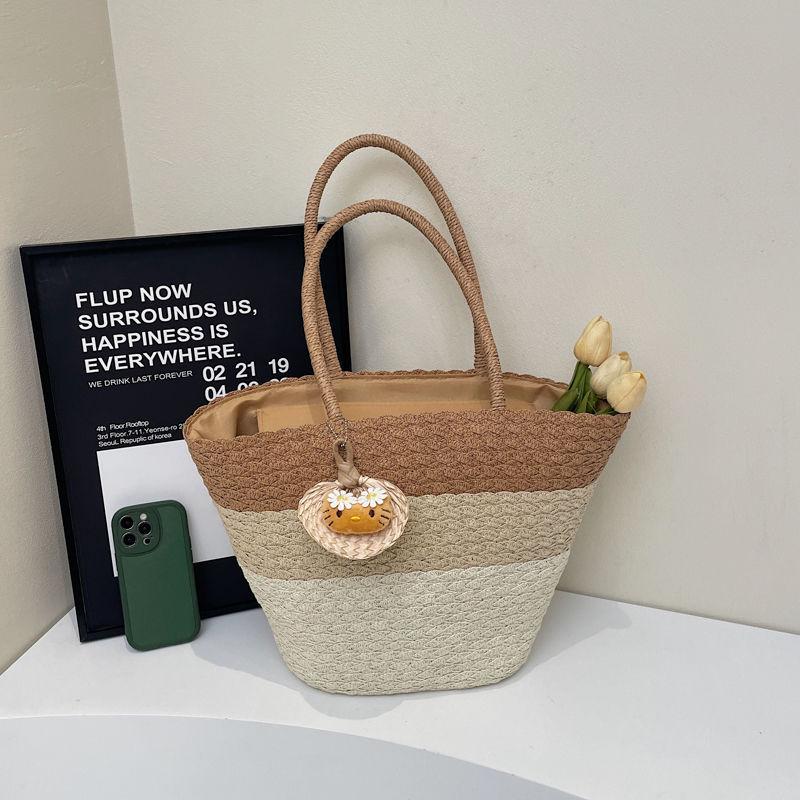 

Women s Colorblock Woven Beach Tote - Large Capacity Handbag No Pendant