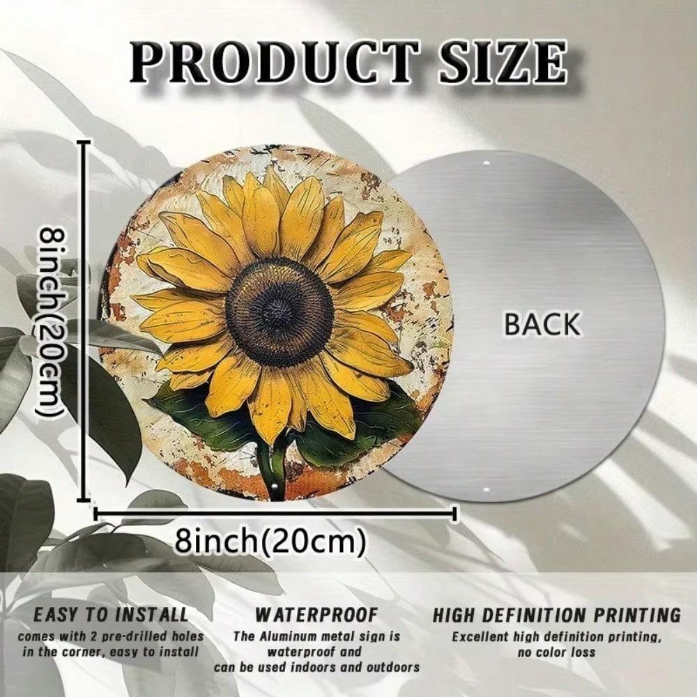 Couronne de tournesol vintage Décoration murale en métal Décoration en aluminium imperméable et durable