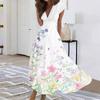 Women's Long Casual Dress Summer Short-Sleeve V-Neck Waist Retraction Printed Dress
