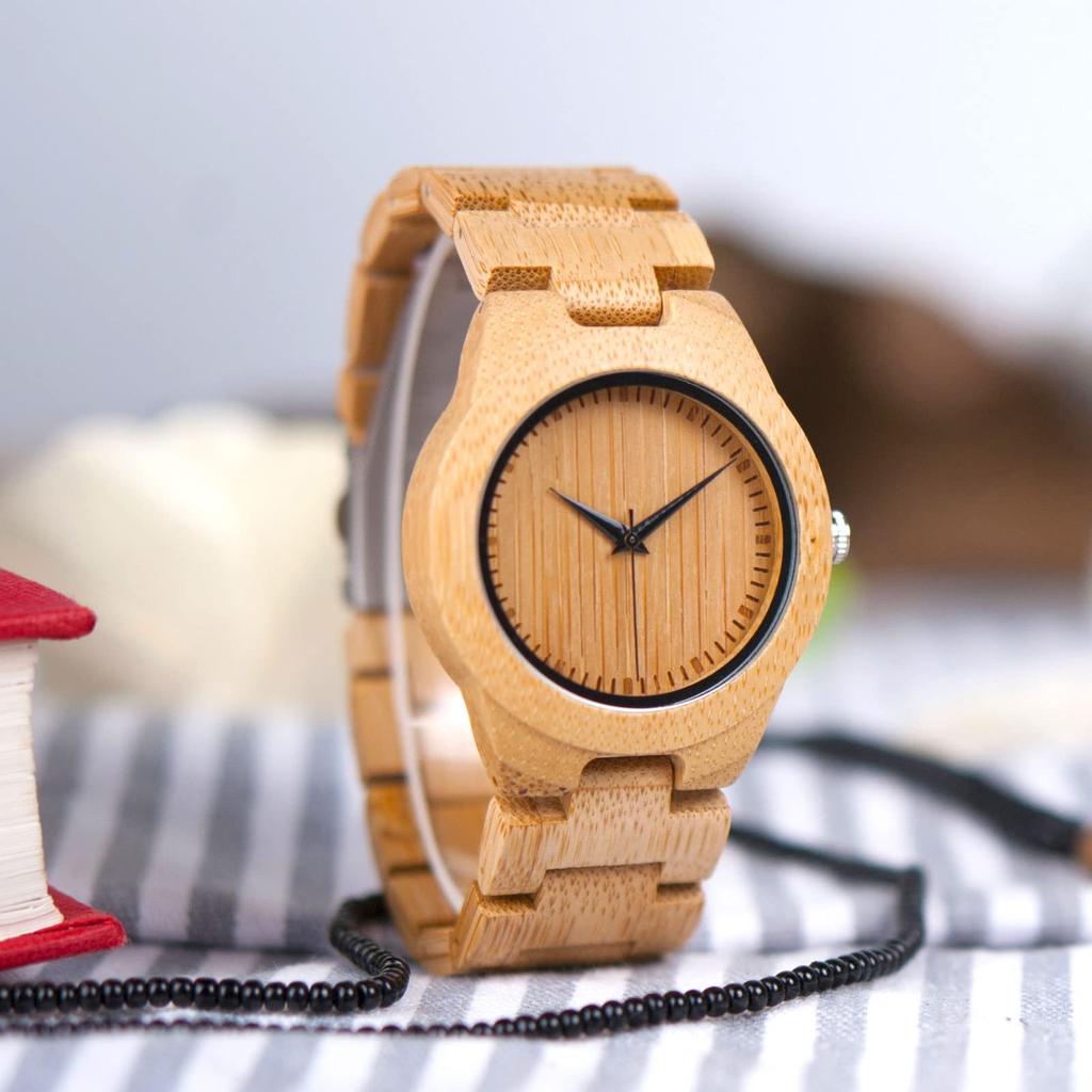 KINGNOW Bamboo Japanese Quartz Perfect for and Other Special Women's Watch, Lightweight, Movement, Stylish, Birthdays, Christmas, Anniversaries,