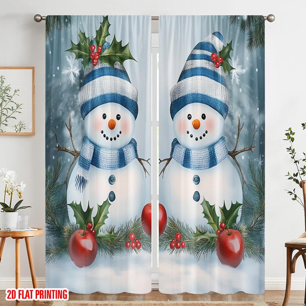 2pcs,2D plane printing Curtains Roller Blinds Cute Snowmen Christmas Scene (3) Polyester (without rod) Festive Use for Living
