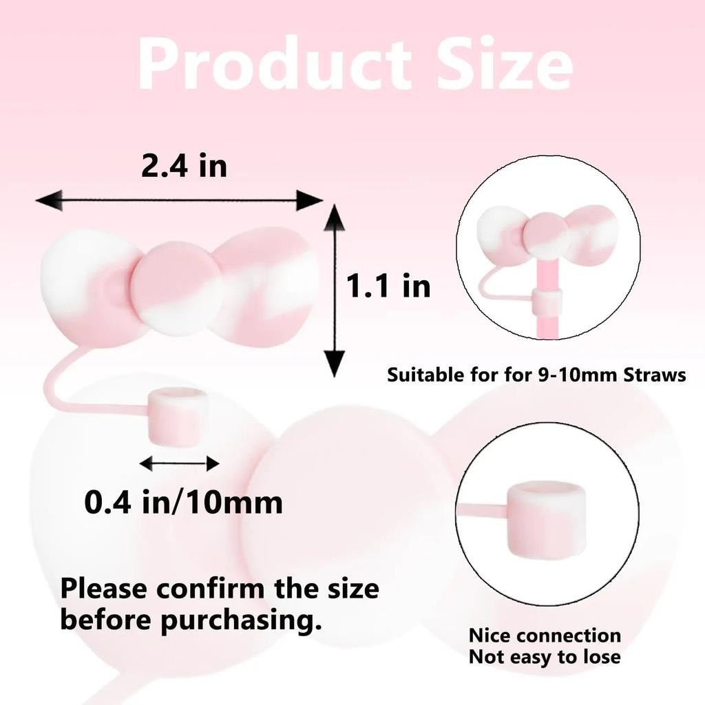 Lovely Bow Straw Covers Cap Toppers Compatible with 30&40 Oz Tumbler Cups,Reusable Cute Silicone Straw Tips Lids Protect