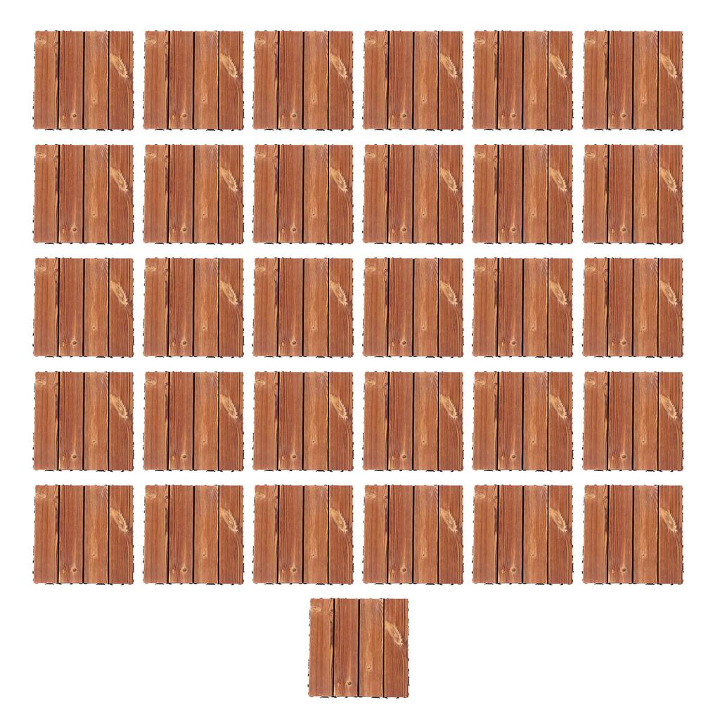 31PCS Interlocking Wood Flooring Tiles Solid Wood Decking for Patio Balcony Outdoor Indoor Use 30x30cm