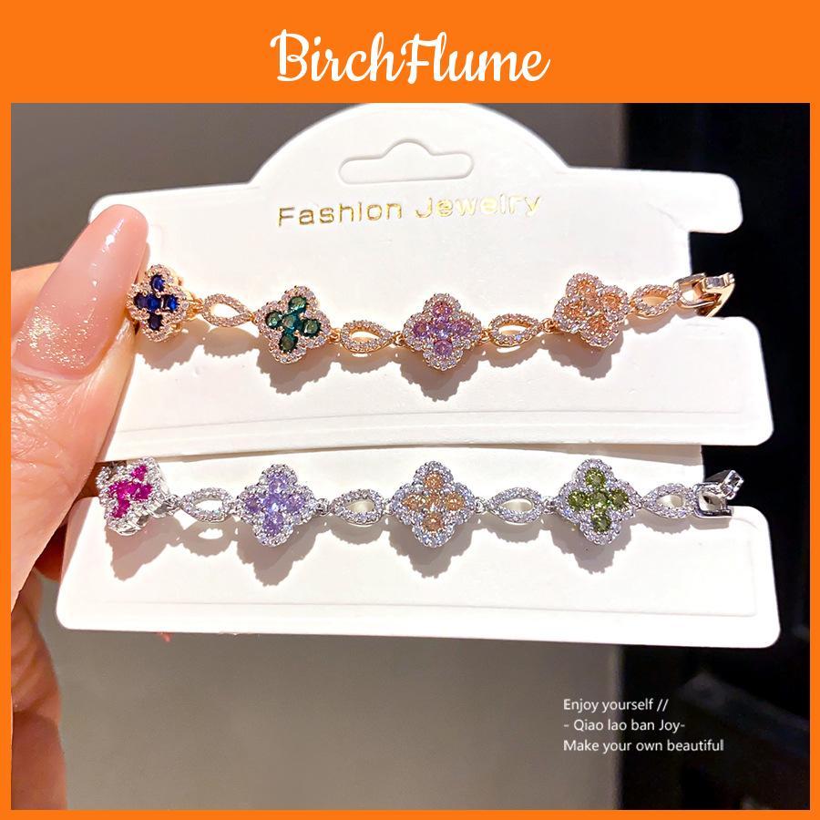 18k Gold Plated Clover Bracelet With Zircon Flowers For Women Elegant Jewelry Gift