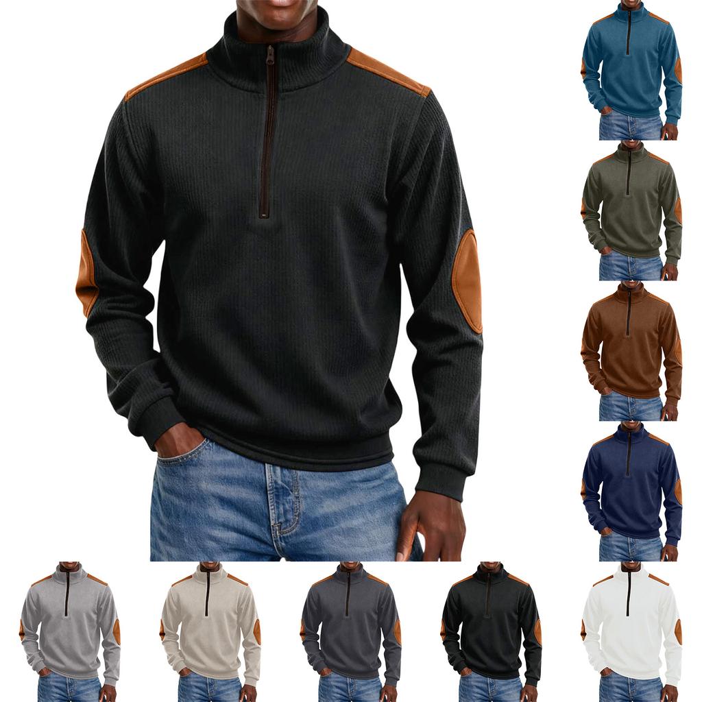 Men's Colorblock Half Zip Stand Collar Sweatshirt Men's Sports Large Size Casual Stand Collar Sweatshirt