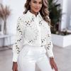 Women's Fashion Casual Spring Fall Solid Color Print Long Sleeve POLO Neck Blouses & Shirts