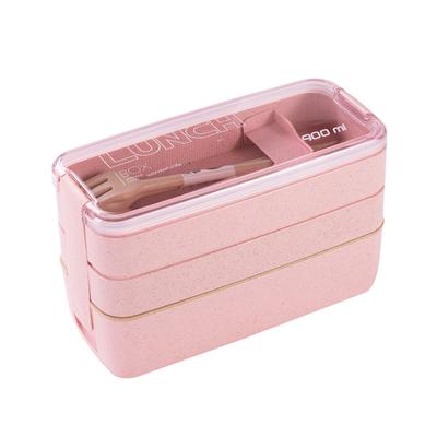 Stackable Bento Box, 3 Layer Lunch Box With Fork And Spoon, 3 Grid Design, Detachable Compartment