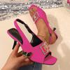 Spring and summer new open-toed large size fine heel high heel large size square head empty word with sandals women