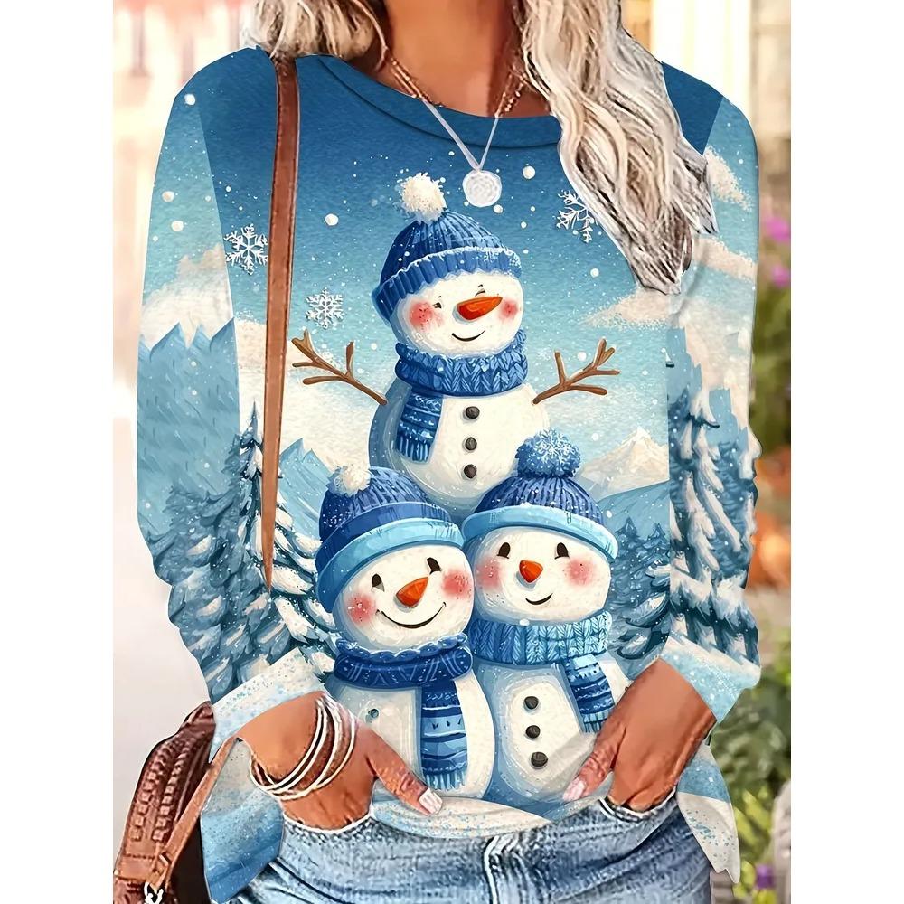 Women Personalized Design Round Neck Animal Flowers Printed Casual Long Sleeved T-shirt Loose Oversized Fashionable Versatile Comfortable T-shirt