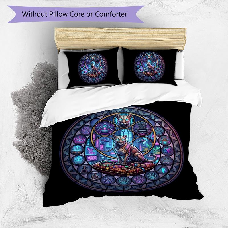 Cyberpunk Feline Kingdom Pattern Bedding,Quilt Set Quilt Cover Pillowcase Home Birthday Gift (1 * Duvet Cover + 2 * Pillowcase, Without Core)