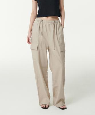 MUSINSA STANDARD WOMAN Women'S Linen Blend Wide Cargo Elastic Pants [Light Beige]