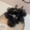 Large Tulle Bow With Pearls Clip Buckle Hair Ornament Black