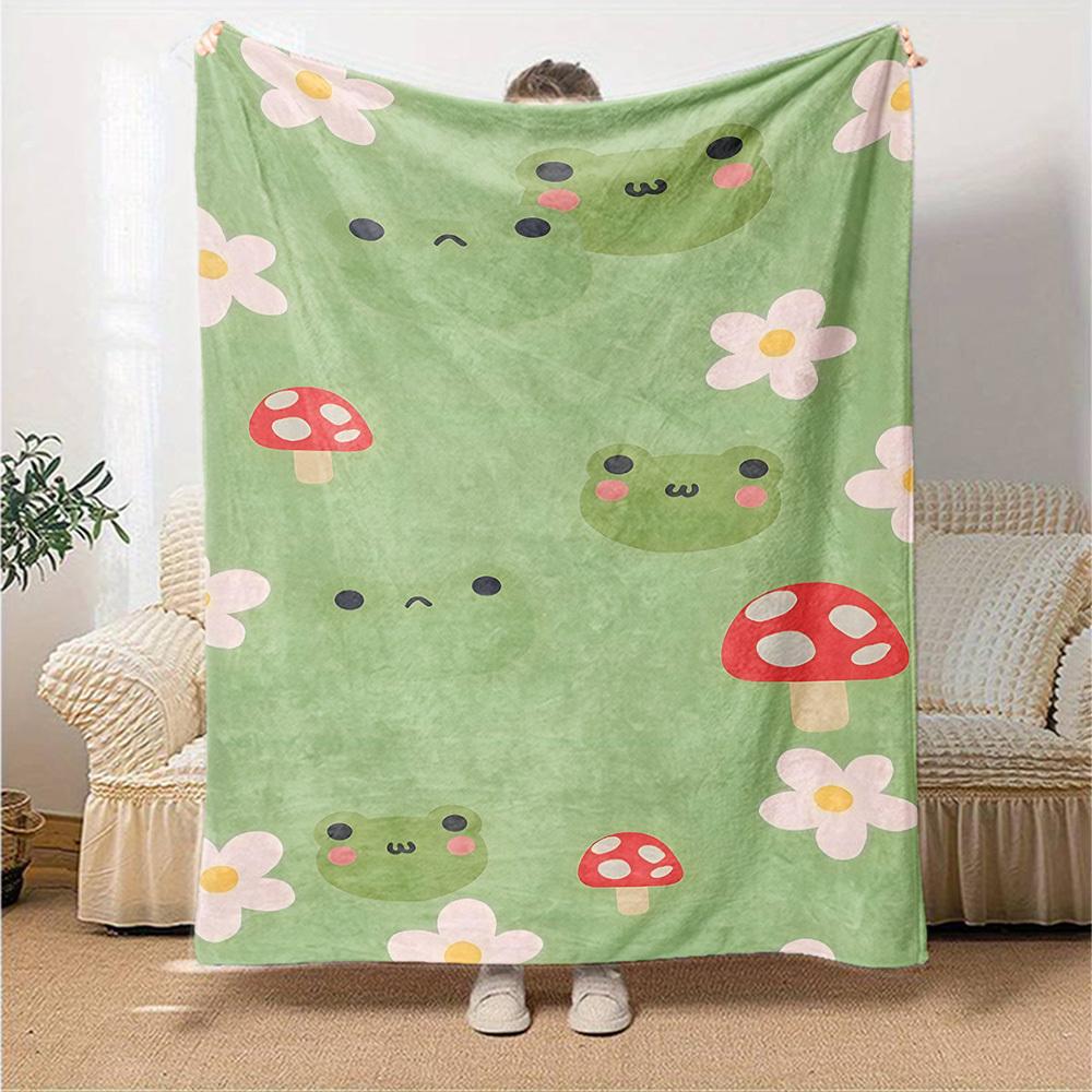 1pc froggy flowers Throw Blanket Soft Flannel, Cozy All Season Polyester Perfect for Home, Office