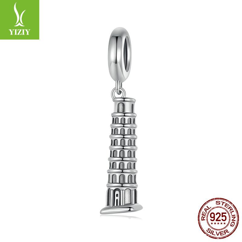

Buildings Leaning Tower Of Pisa Diy Pendant Accessories, Cross-Border Retro Style S925 Silver Beads
